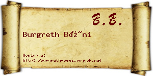 Burgreth Béni névjegykártya